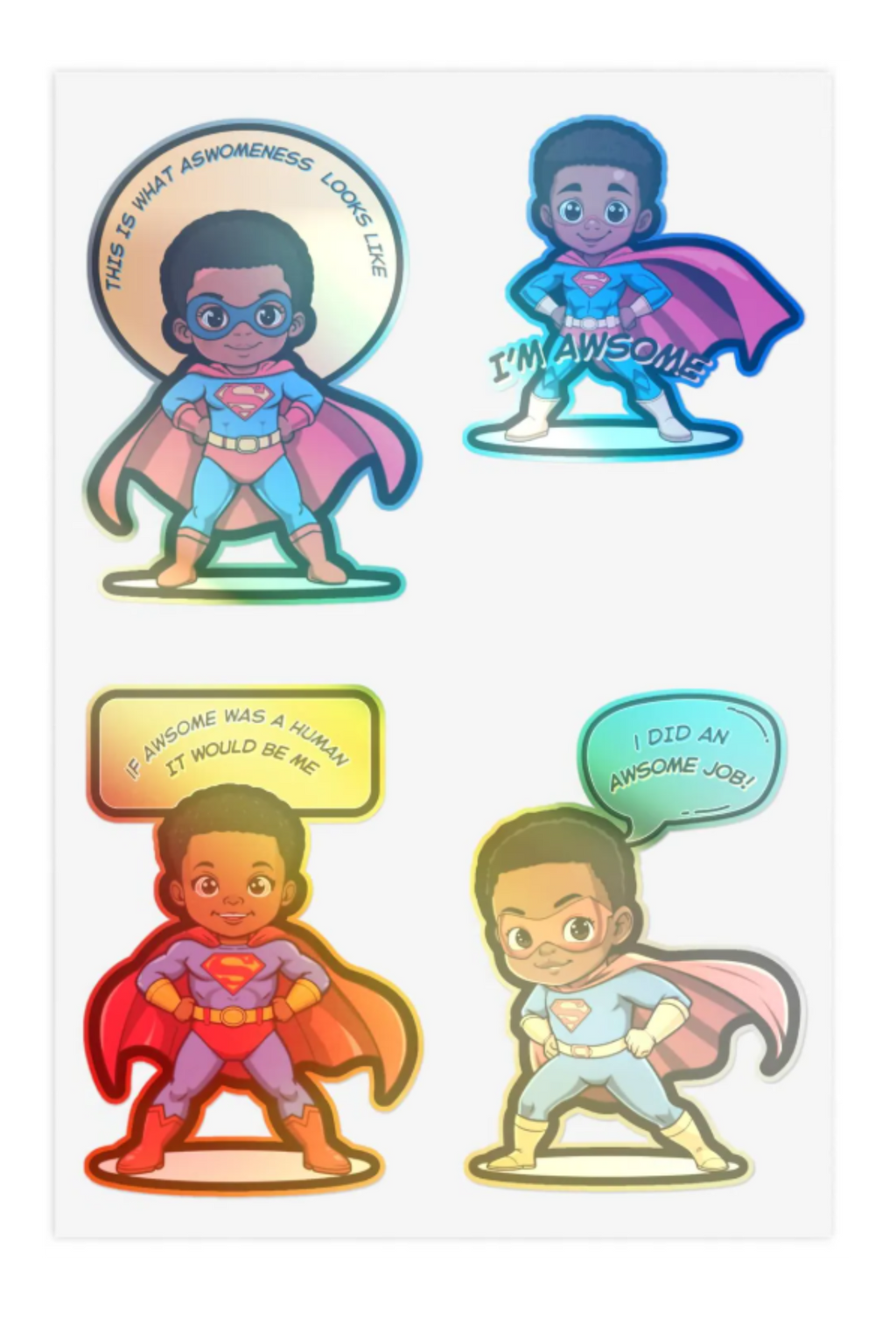 Superhero Sticker Sheets for Kids | Fun Decor, Party Favors, Gift Wrap, Scrapbooking, Journaling, black boy affirmations